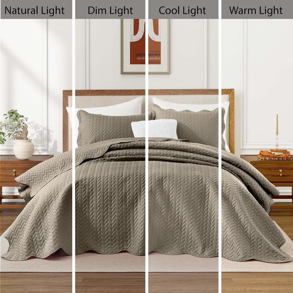 IR Imperial Rooms Queen Quilt Bedding Set (90' x 96') - Bulk Pack of 10 Wholesale for Hotels, Guest Bedroom & Airbnbs - Lightweight Microfiber Reversible Embossed Quilts Bedspreads (Beige)