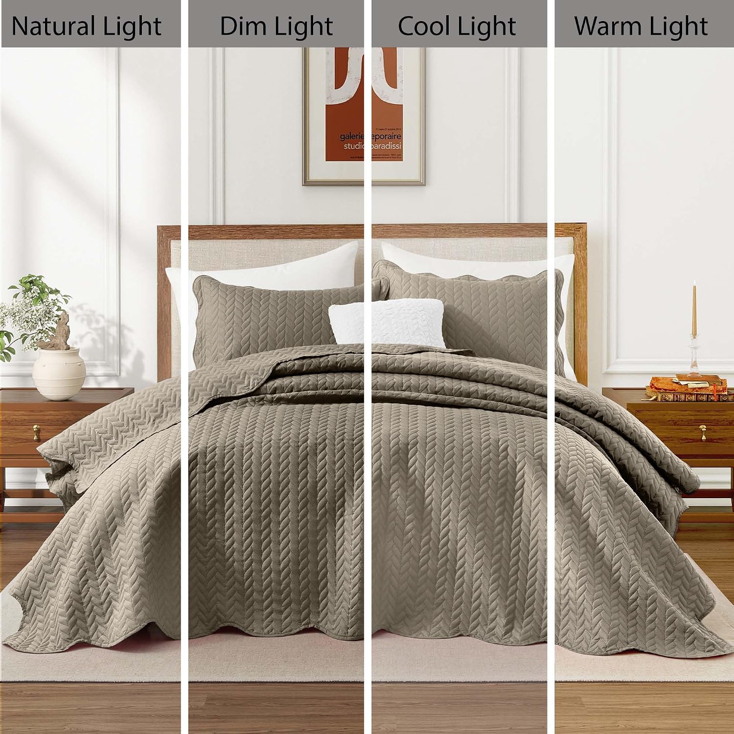IR Imperial Rooms Queen Quilt Bedding Set (90' x 96') - Bulk Pack of 10 Wholesale for Hotels, Guest Bedroom & Airbnbs - Lightweight Microfiber Reversible Embossed Quilts Bedspreads (Beige)
