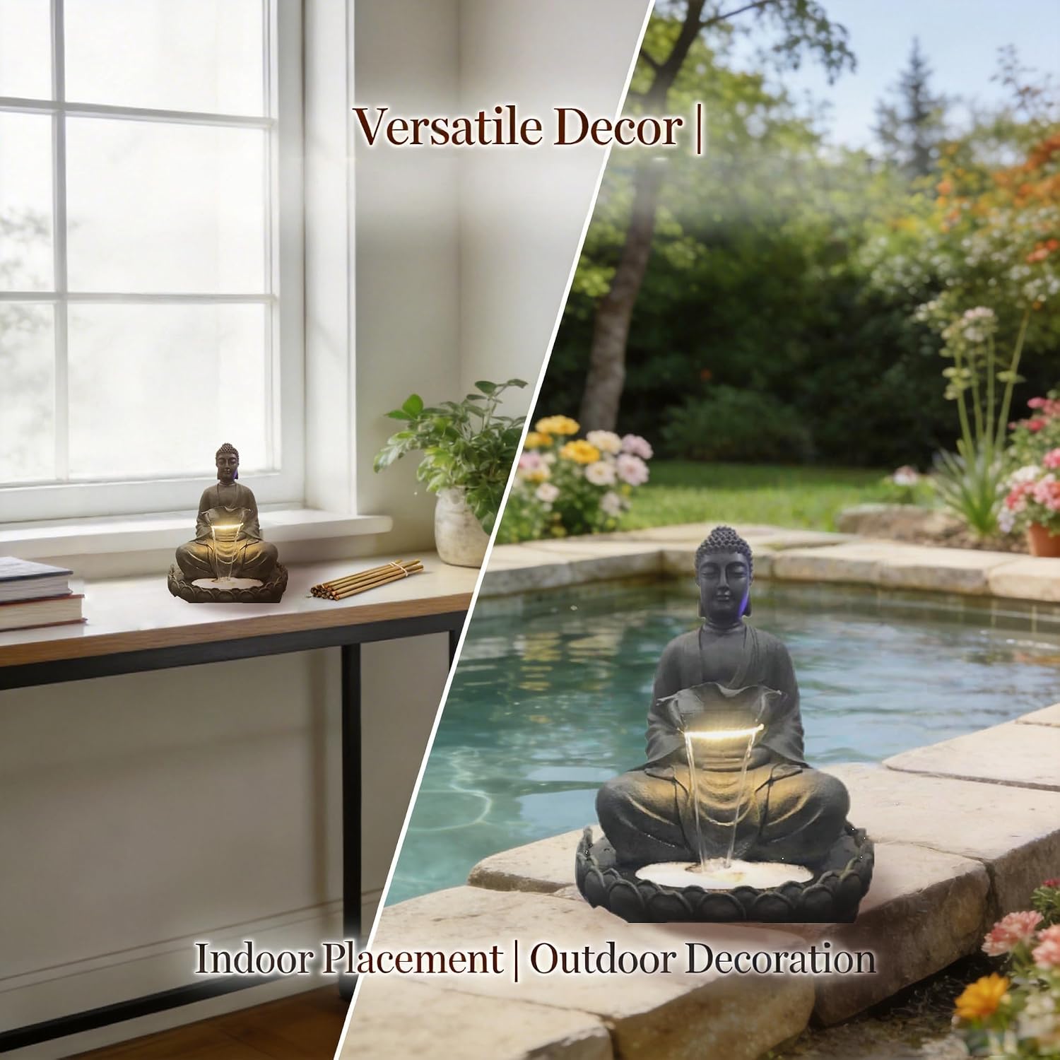 Outdoor Water Fountain, Buddha Water Outside, Garden Fountain, Statue Indoor/Outdoor for Home, Buddha Decor & Gifts, Buddah, Buda, Budda, Buddhas, Feng Shui (Large)