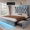 YITAHOME Queen Size Bed Frame with 4 Storage Drawers and RGB LED Lights, 57'' Tall Headboard Velvet Upholstered Bed with Charging Station, No Box Spring Needed, Easy Assembly, Noise-Free, Grey