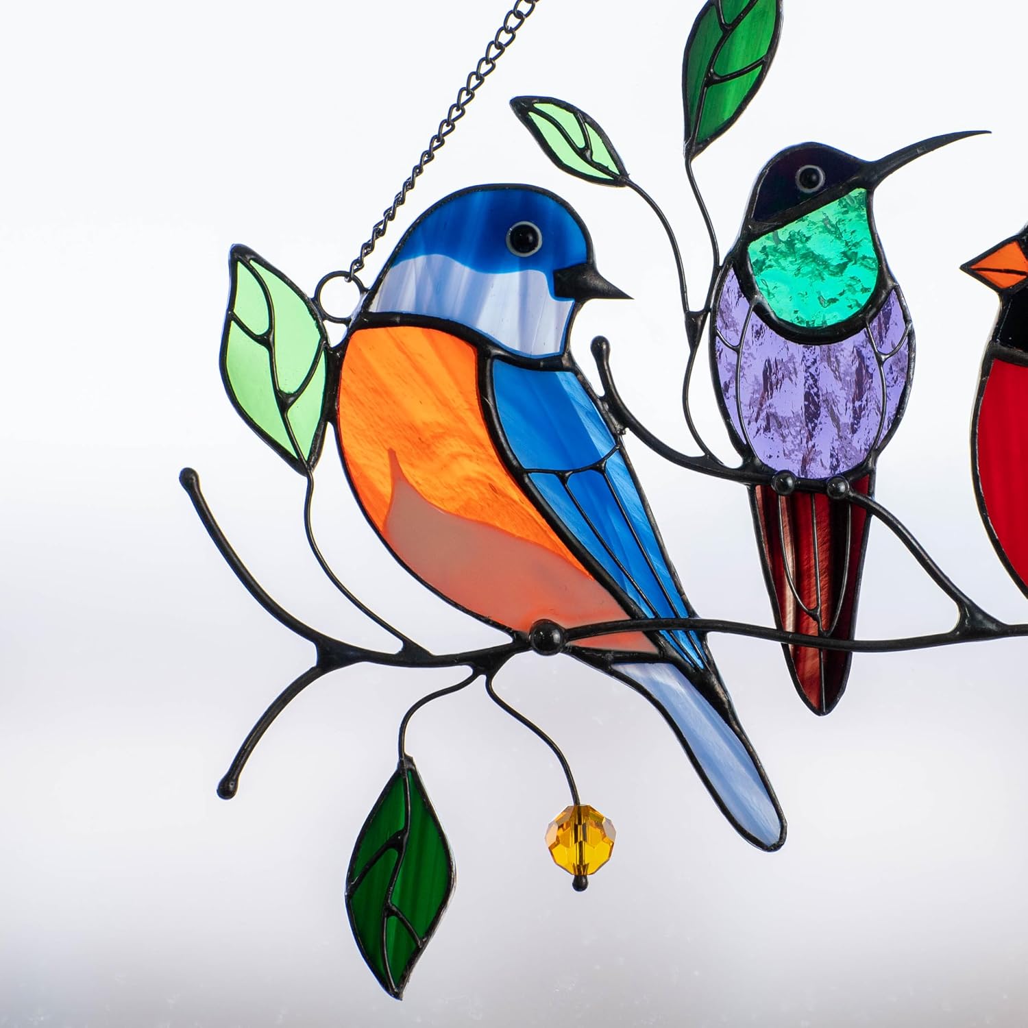 Birds Stained Glass Window Hangings Stained Glass Cardinal Suncatcher Hummingbird Gift Bluebird Art