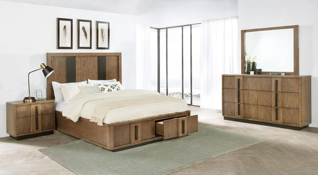 Coaster Home Furnishings Terrace Transitional 4-Piece Bedroom Set Queen Size Storage Panel Bed Frame 58-inch Headboard Ash Brown 224900Q-S4
