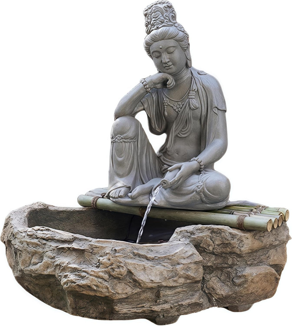 Outdoor Water Fountain Outside, Guan Yin Buddha Garden Fountain, Quan Yin, Kwan Yin, Quan Am, Kuan Yin, Female Buddha Statue, Chinese Decor & Gifts, Chinese New Year Decoration (D)