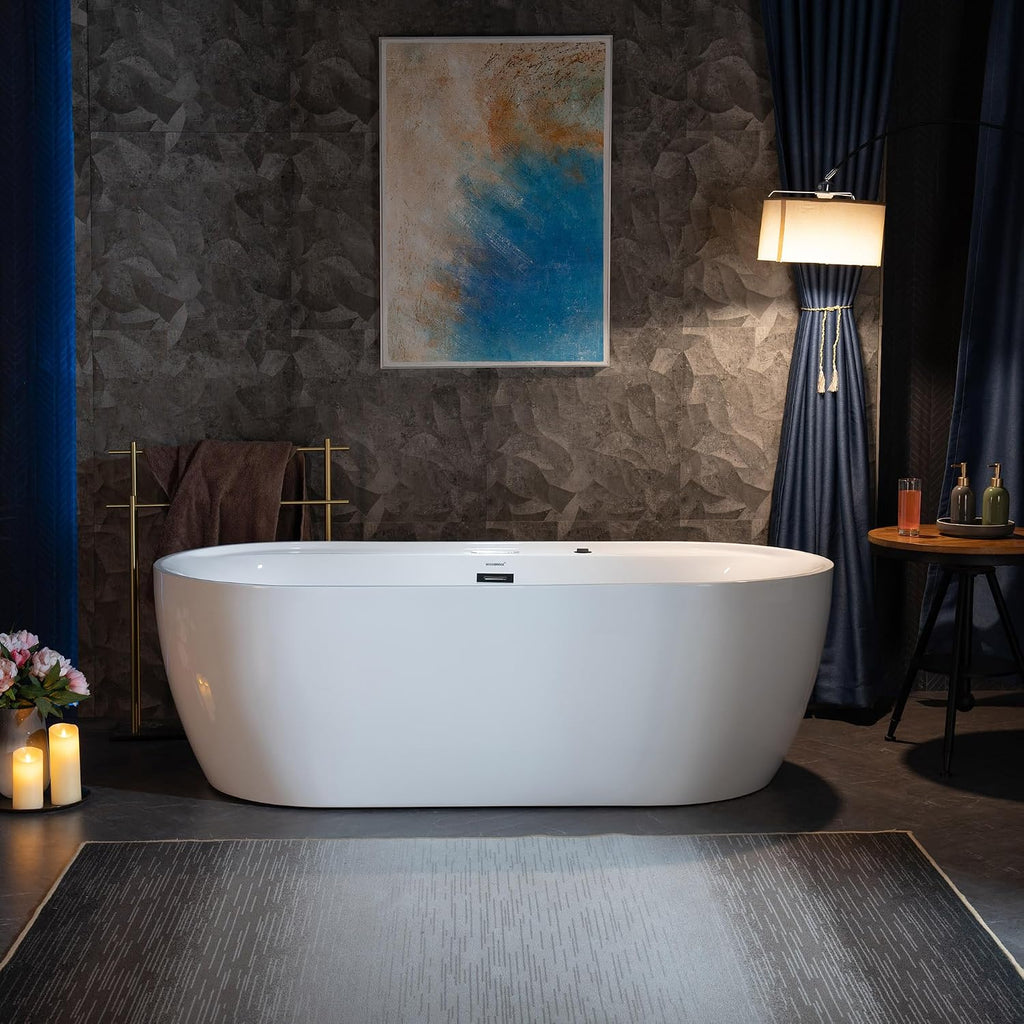WOODBRIDGE 72' x 35-3/8' Whirlpool and Air Bath Heated Soaking Combination Tub with Adjustable Speed Air Blower and Display Control Panel, Matte Black Finish Trim and Drain Kit,BM-500
