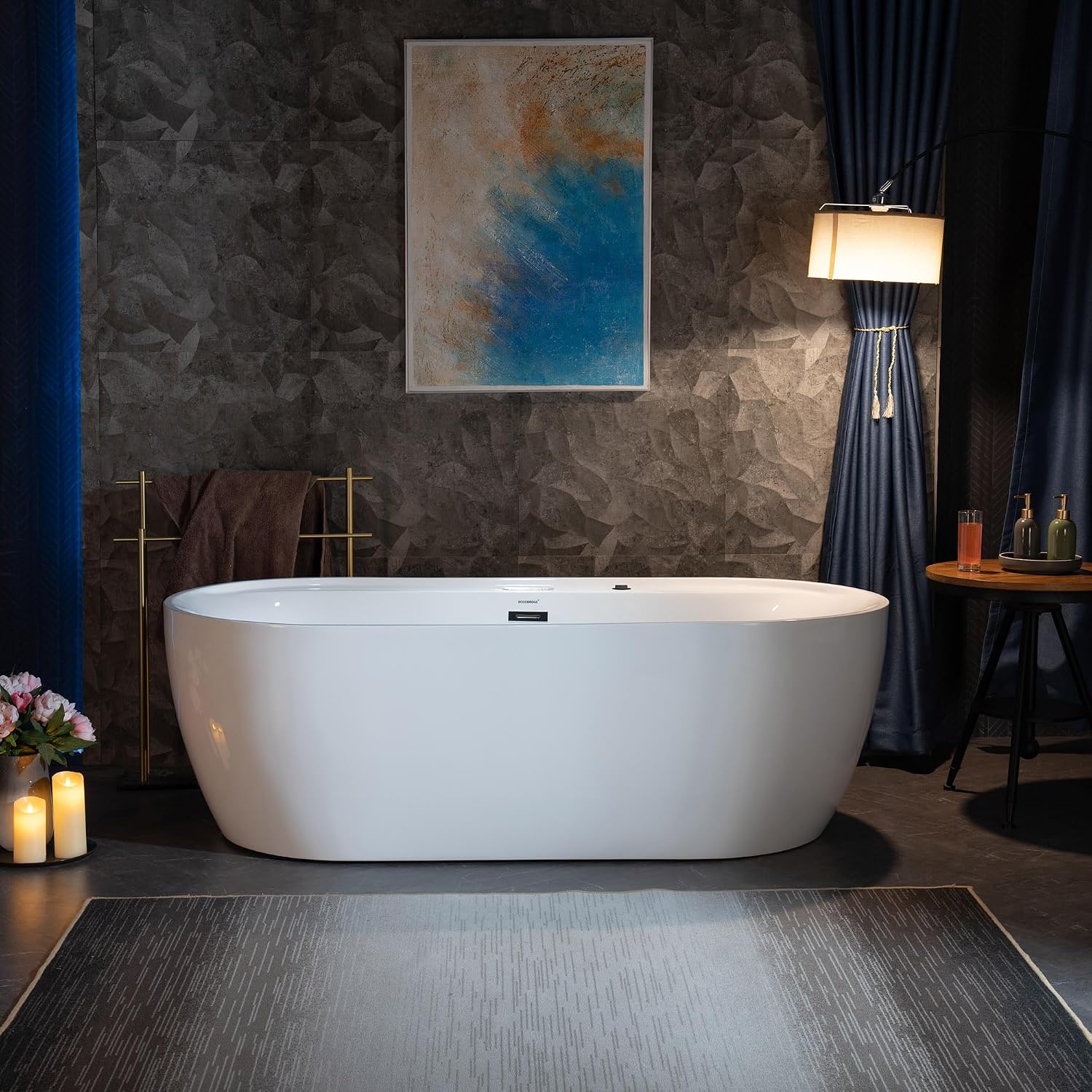 WOODBRIDGE 72' x 35-3/8' Whirlpool and Air Bath Heated Soaking Combination Tub with Adjustable Speed Air Blower and Display Control Panel, Matte Black Finish Trim and Drain Kit,BM-500