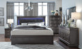 BLUECC Grey Queen 5Pcs Bedroom Set Wood Bed Chest Mirror Dresser Nightstand