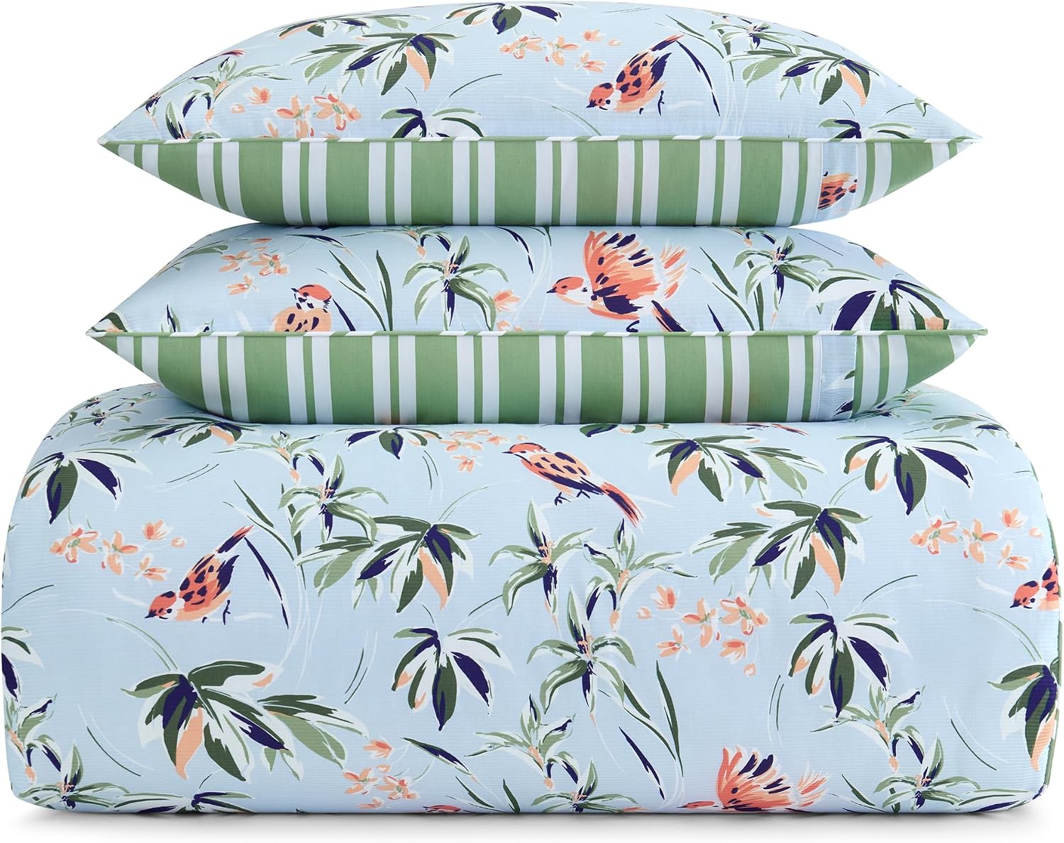 kate spade new york Bird Garden Full/Queen Comforter Set, 300 Thread Count Cotton Reversible Cover, All Season 3 Piece Bedding, Machine Washable, Floral Multicolor