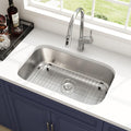 32 Inch Undermount Kitchen Sink 18 Gauge Stainless Steel Spacious Single Bowl Curved Shape Round Corner Deep Sinks with Basket Strainer and Bottom Grid 32' x 18' x 9'