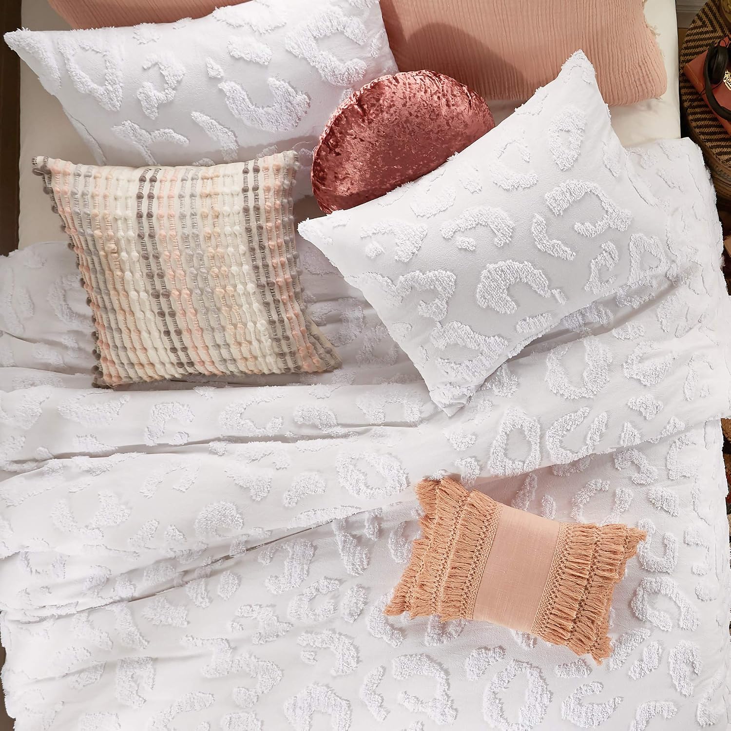 Peri Home 100% Cotton 2-Piece Comforter and Sham Set (White Chenille Leopard, Twin XL)