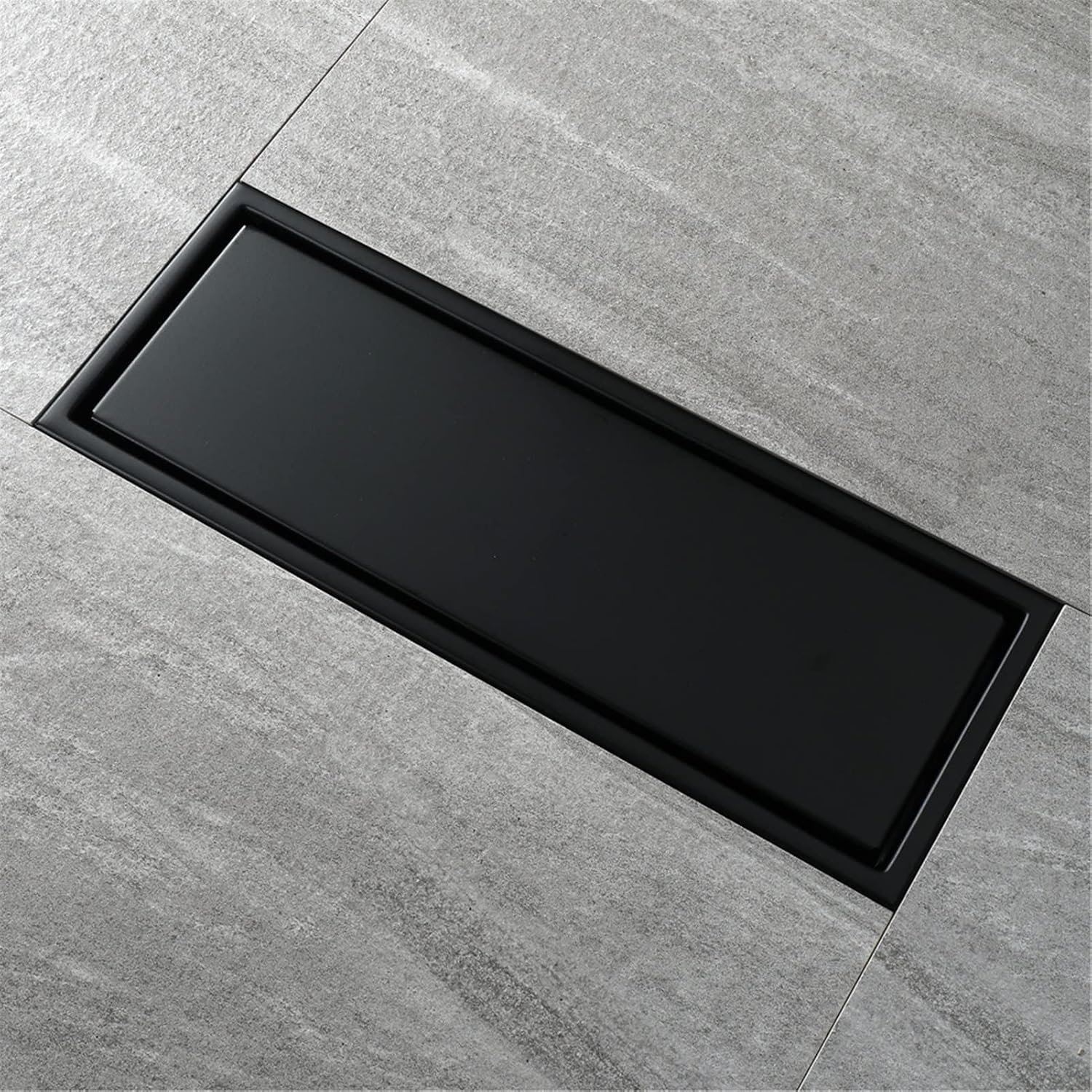 Linear Shower Drain with Hair Strainer, Brass Invisible Rectangle Shower Floor Drain with Removable Cover, Floor Drainer for Kitchen Washroom Garage and Basement (Black 30x8cm(11.8x3.1Inch))