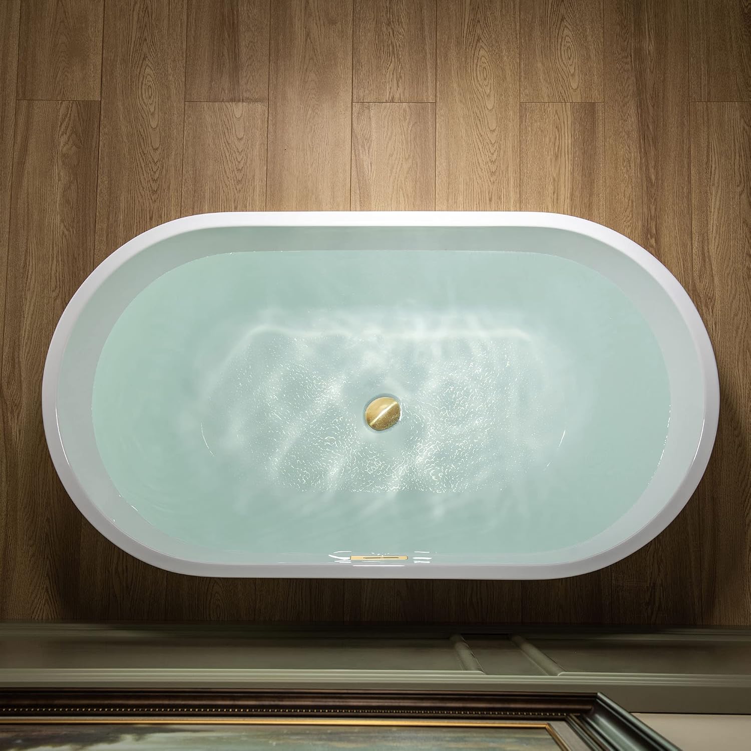 WOODBRIDGE 48' Acrylic Freestanding Bathtub Contemporary Soaking Tub, White Acrylic(Brushed Golden Drain/Overflow),BTA1703-BG-Drain&O