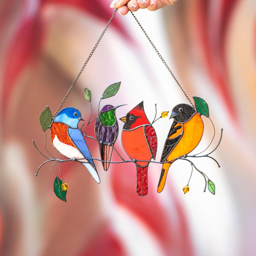 Birds Stained Glass Window Hangings Stained Glass Cardinal Suncatcher Hummingbird Gift Bluebird Art