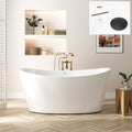 FerdY Naha Elite 59' Acrylic Freestanding Bathtub, Curve Edge Freestanding Soaking Bathtub, Glossy White, cUPC Certified, Matte Black Drain & Minimalist Linear Design Overflow Included