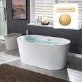 WOODBRIDGE 56' Acrylic Freestanding Bathtub Contemporary Soaking White Tub with Brushed Gold Overflow and Drain，B0088 -BG-Drain &O