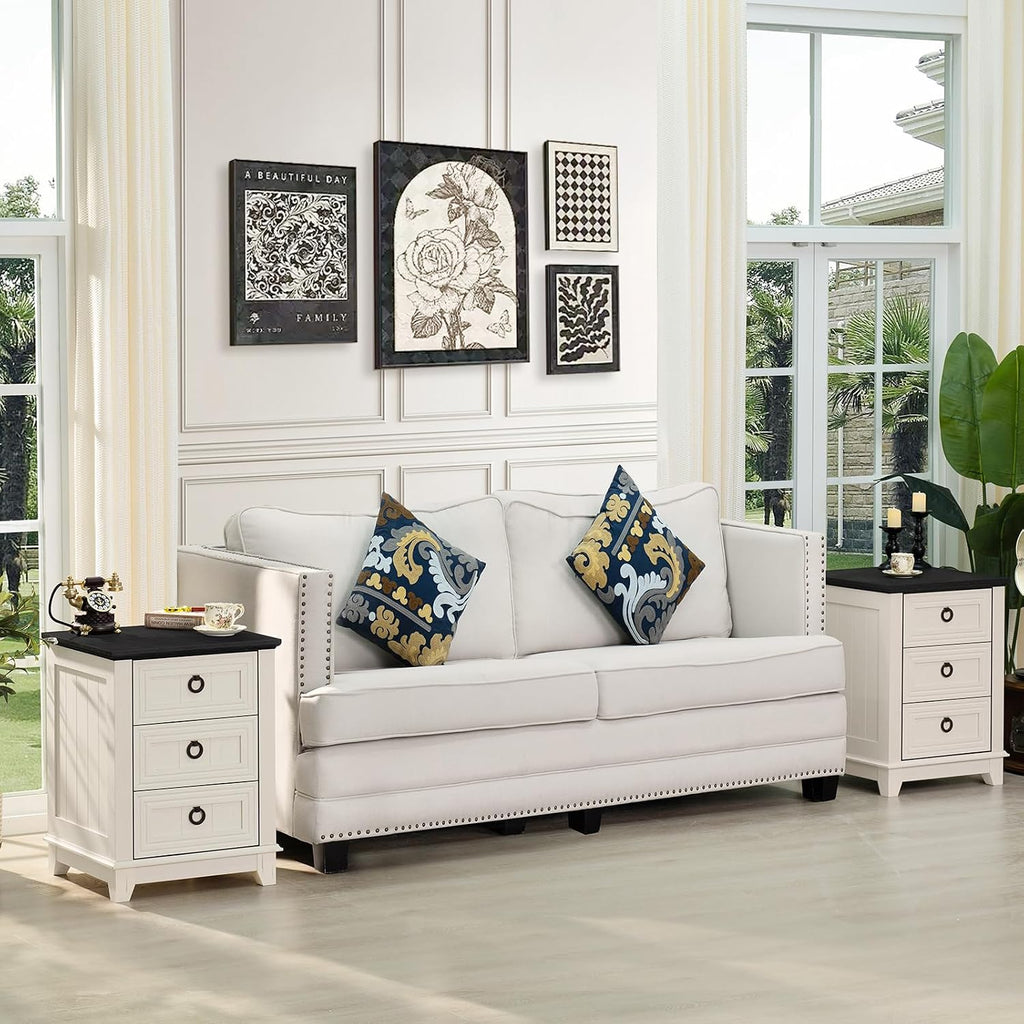 Joaxswe Farmhouse Dresser and Nightstand Sets 3 Piece, Nightstands Set of 2 and 6 Drawers Dressers for Bedroom, 54' Wide Dresser and 18' Inch Night Stand Set for Bedroom, Living Room, Hallway