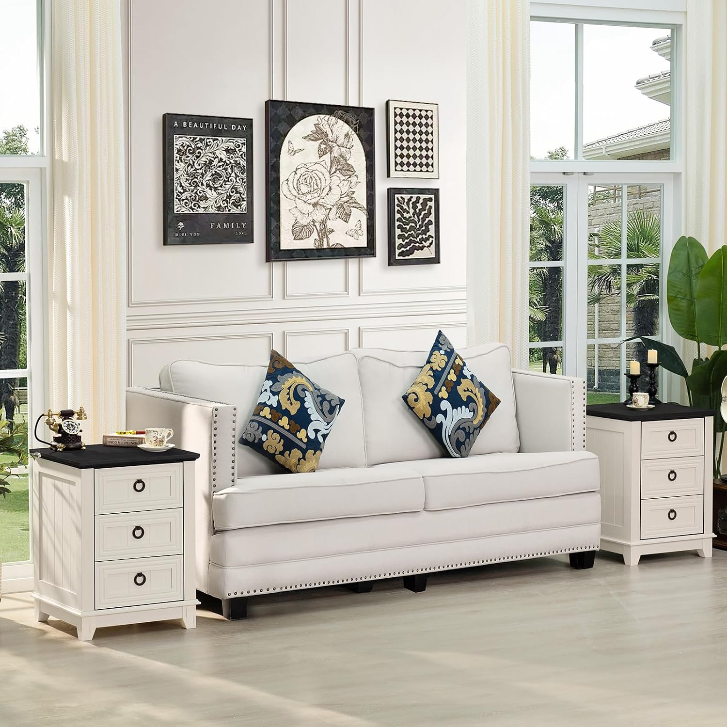 Joaxswe Farmhouse Dresser and Nightstand Sets 3 Piece, Nightstands Set of 2 and 6 Drawers Dressers for Bedroom, 54' Wide Dresser and 18' Inch Night Stand Set for Bedroom, Living Room, Hallway