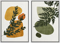 SIGNFORD Framed Canvas Print Wall Art Set Mid-Century Forest Fern Leaf Collage Abstract Shapes Illustration Modern Art Decorative Nordic Nature for Living Room, Bedroom, Office - 24'x36'x2 White
