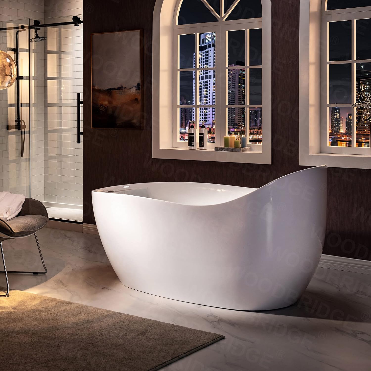 WOODBRIDGE 67' Acrylic Freestanding Bathtub Contemporary Soaking Chrome Overflow and Drain,White Air Bubble Tub