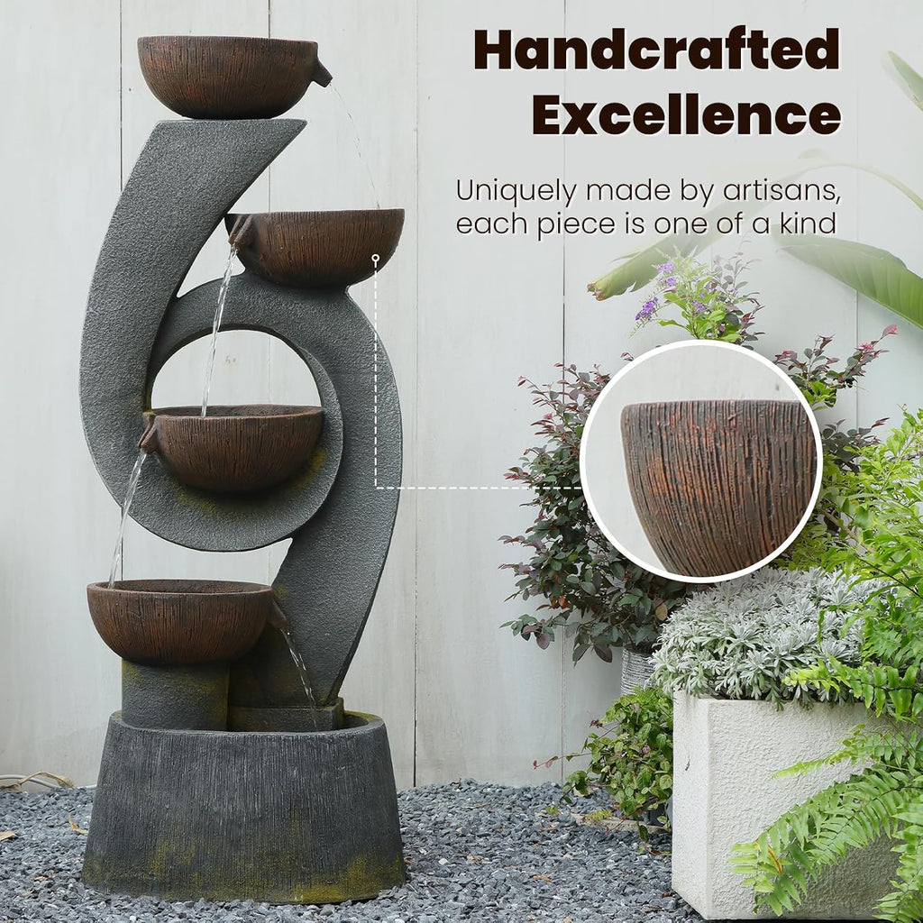Sunlinua 46.8''H Outdoor Water Fountains - 5-Tiered Garden Fountains Outdoor for Patio, Yard, Balcony, Porch, Modern Resin Waterfall Feature for Outside with Light, Cascading Bowl Water Feature Gray