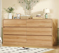 TEENFON 55' Dresser for Bedroom with 6 Drawers, Dressers & Chests of Drawers with Curved Profile Design, 6 Drawer Dresser, Bedroom Dressers, Wood Dressers for Bedroom, Hallway, Natural