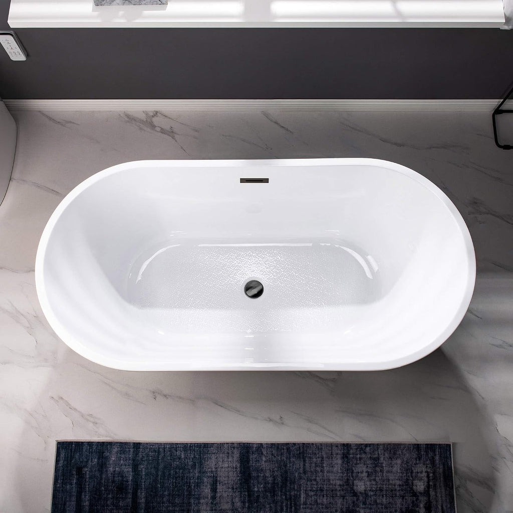 WOODBRIDGE 54'Freestanding White Acylic Soaking Bathtub with Matte Black Drain and Overflow,BTA1702-MB