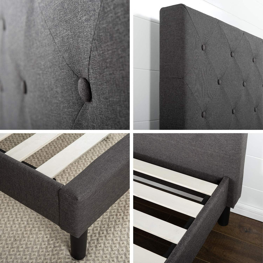 Zinus Shalini Upholstered Platform Bed Frame Mattress Foundation, Wood Slat Support, No Box Spring Needed. Easy Assembly, Twin, Dark Grey