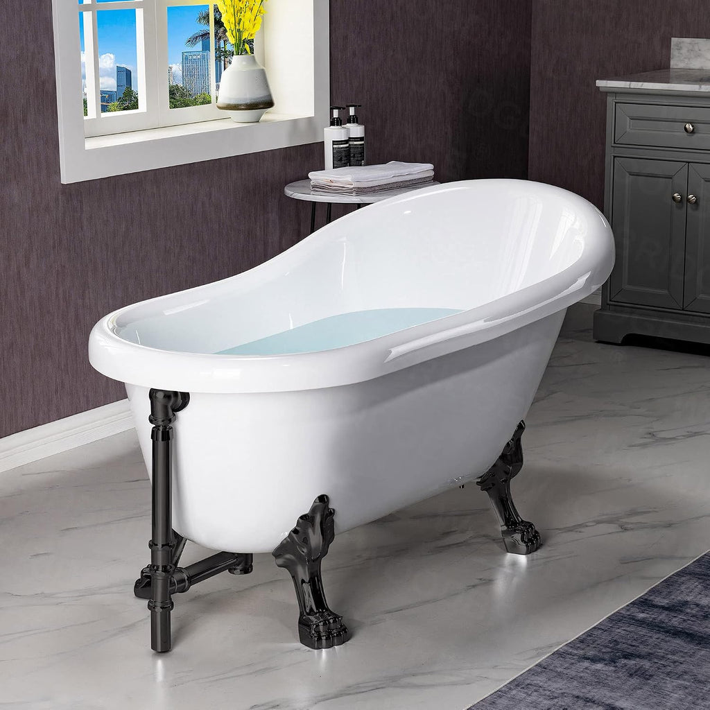 WOODBRIDGE 54' Heavy Duty Acrylic Slipper Clawfoot Bath Tub with Matte Black Feet & Matte Black Drain &Overflow