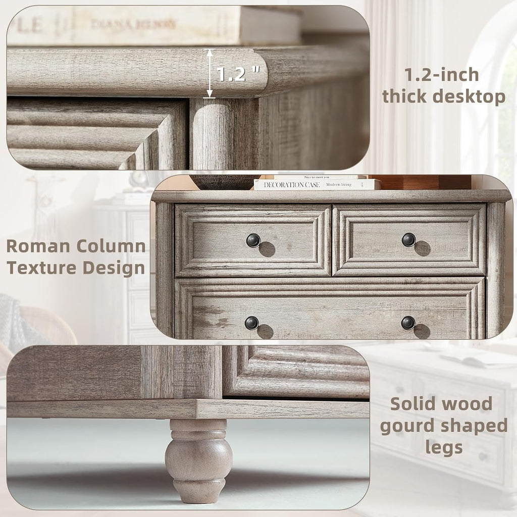 RWYHG Farmhouse 6 Drawer Dresser Set of 2, Chest of Drawers for Bedroom, 43.5' Tall Grey Dresser with Roman Column, Rustic Wood Storage Dressers Organizer for Living Room, Hallway, Closet