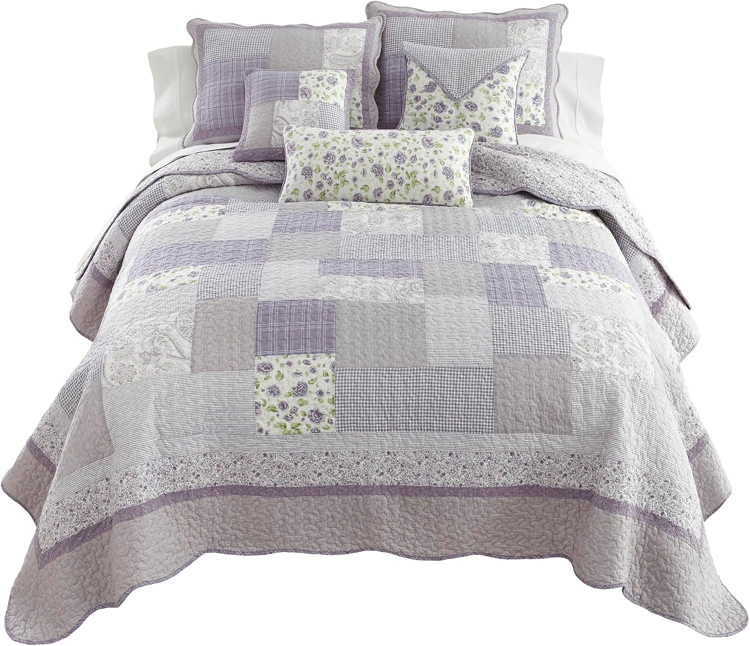 Donna Sharp Lavender Rose- Queen Quilt Set, Measures 90 x 90, Includes 1 Quilt and 2 Standard Shams, Machine Washable
