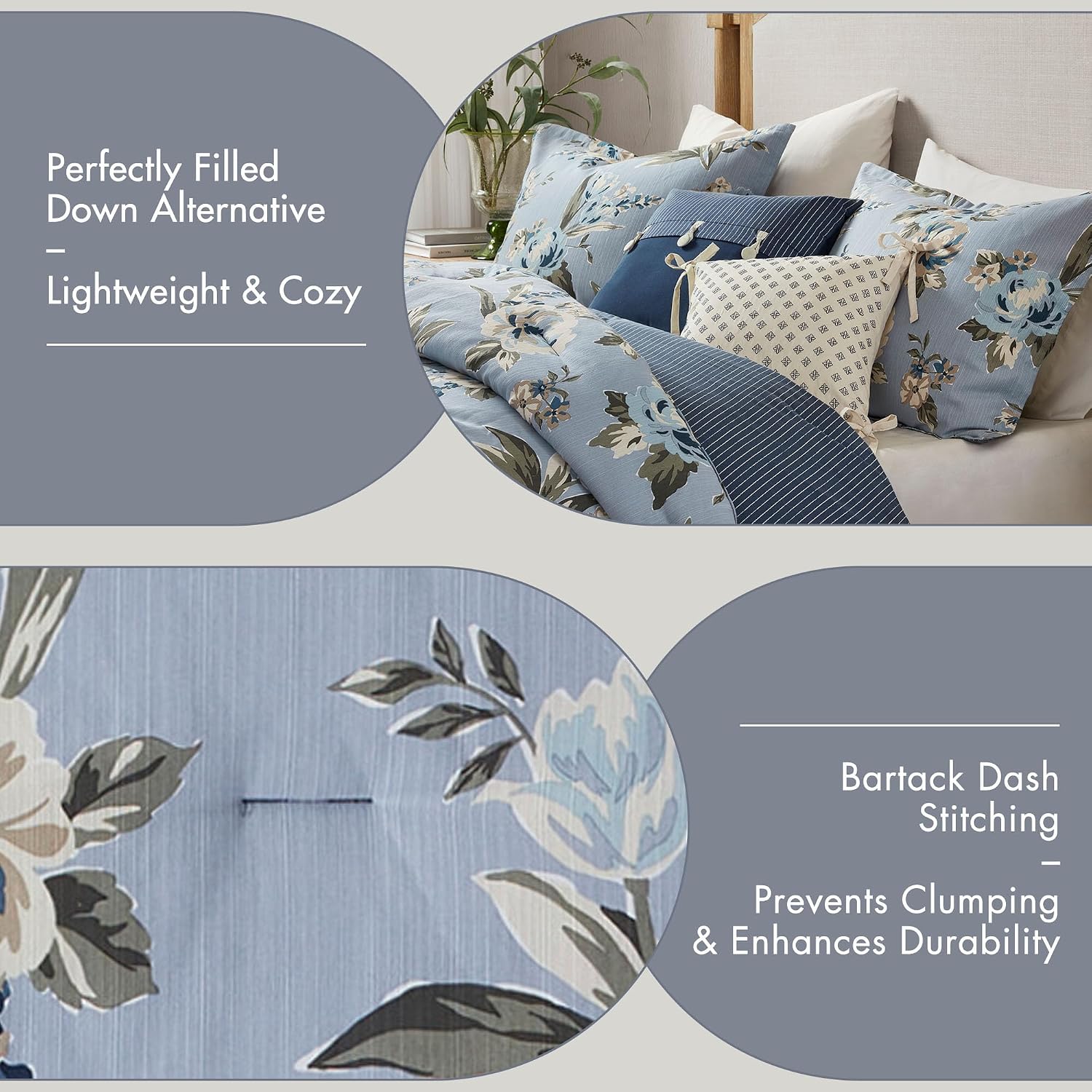 Madison Park Vintage Floral Reversible Comforters Set Queen Size Bed, All Season, Down Alternative Bedding Comforter, Bedskirt, Pillows, Shams, Blue 7 Piece