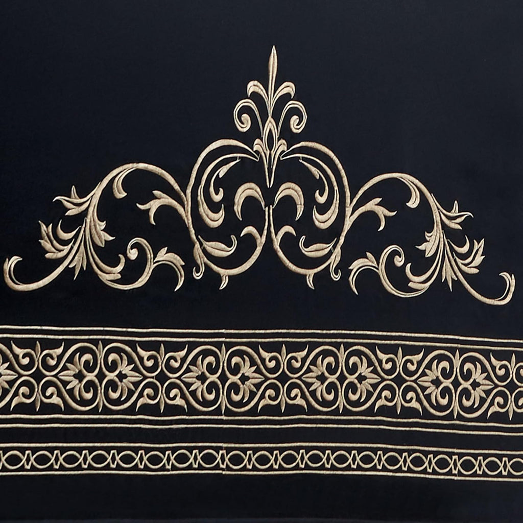 Touch of Class Kensington Luxury Bedding | Onyx Black | Palace-Inspired Golden Scrollwork Embroidery on Sateen 7 Piece Set Includes King Comforter, Bedskirt, 2 King Shams, and 3 Decorative Pillows