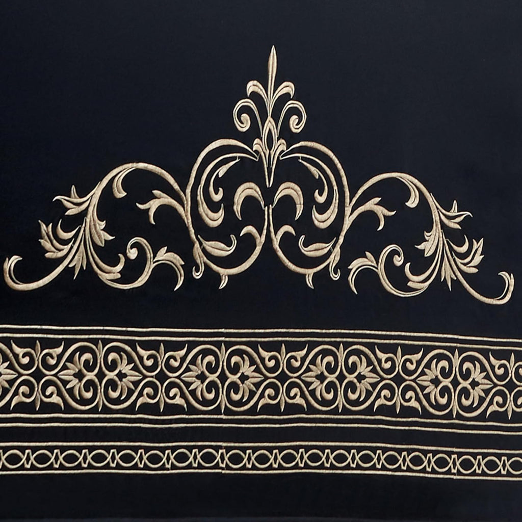 Touch of Class Kensington Luxury Bedding | Classic Black | Palace-Inspired Golden Scrollwork Embroidery on Sateen Design | 4 Piece Set Includes California King Comforter, Bedskirt, and 2 King Shams