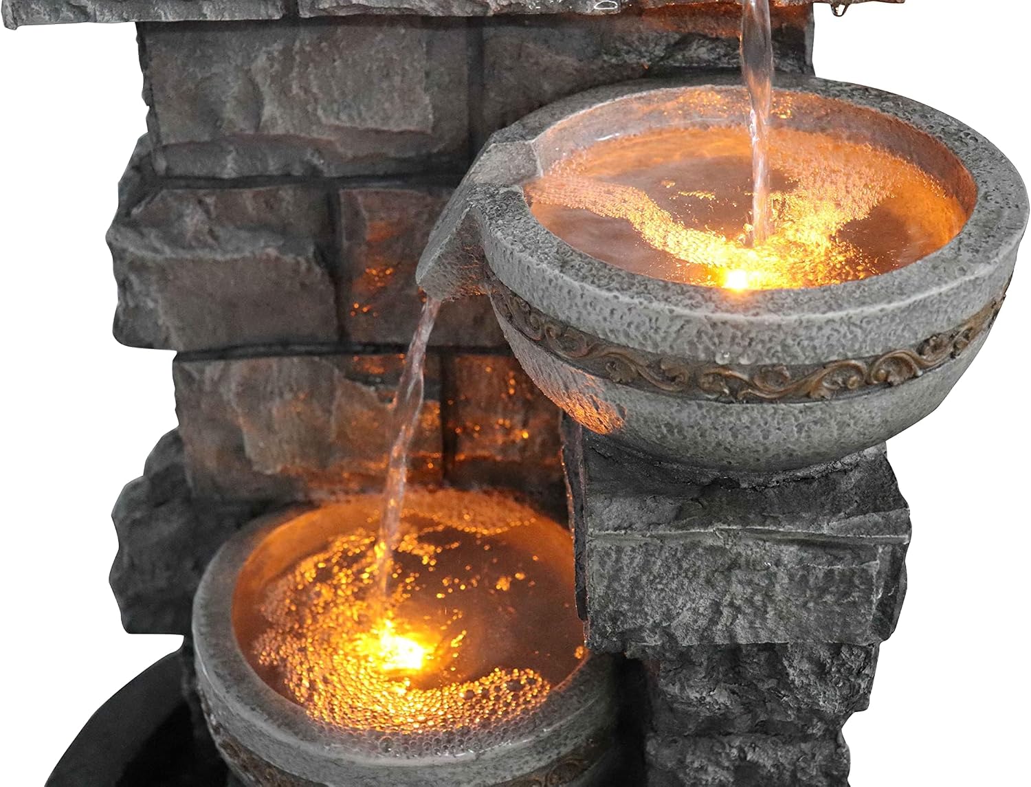 Water Fountian Outdoor - 3 Tiered Bowls Floor Stacked Stone Pump Waterfall Fountain,Good Rest Stop for Bird,Provide Flowing Water Feature for Outside Garden,Backyard,Lawn,27 Inch Tall