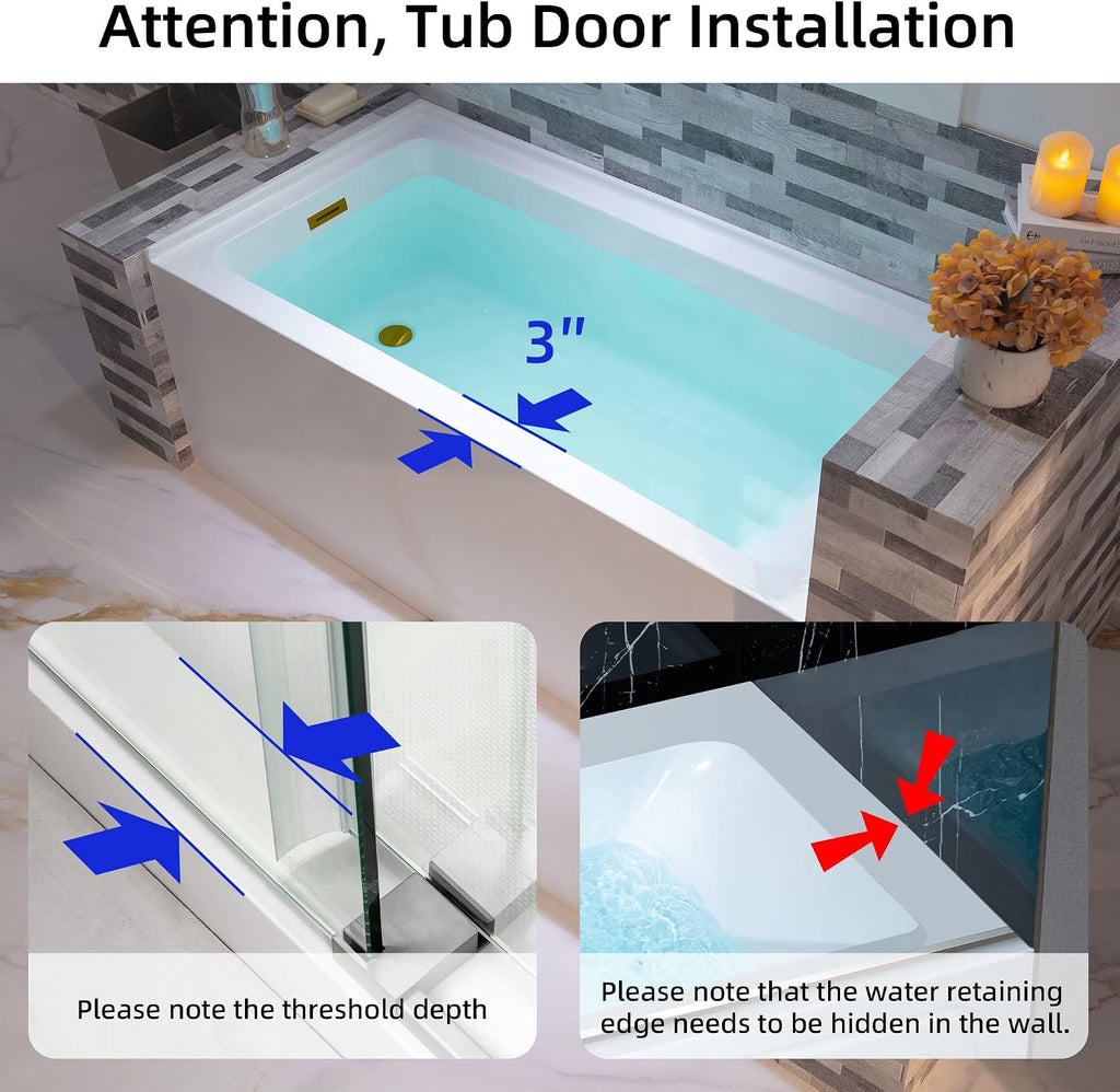 WOODBRIDGE 60' Acrylic Rectangular Alcove Soaking Bathtub in White with Left Drain, Brushed Gold pop-up Drain Included, LB428-L