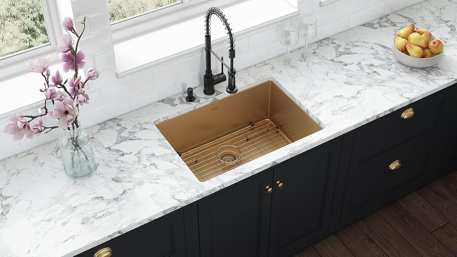 Ruvati 33-inch Undermount Satin Brass Matte Gold Stainless Steel Kitchen Sink 16 Gauge Single Bowl - RVH6433GG