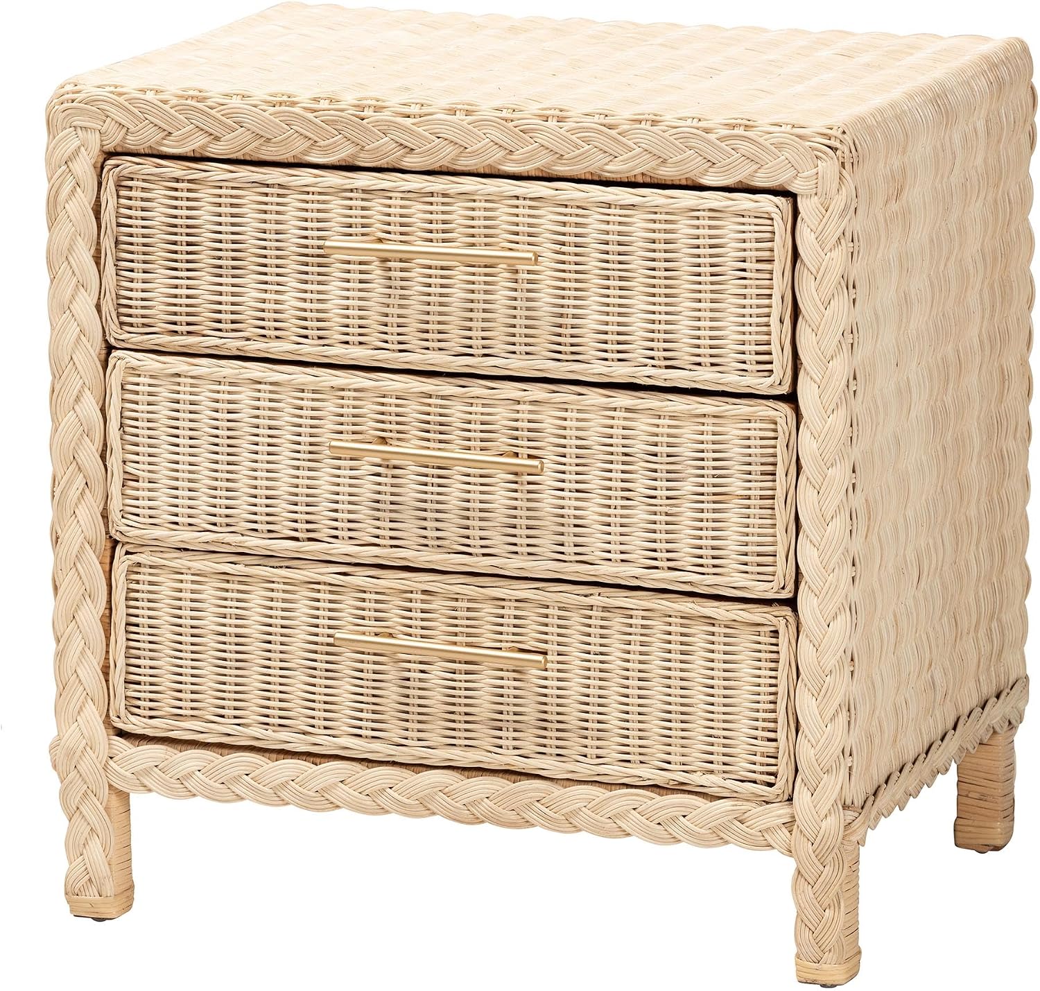 bali & pari Lanica Sun-Bleached Braided Rattan Queen Size 4-Piece Bedroom Set