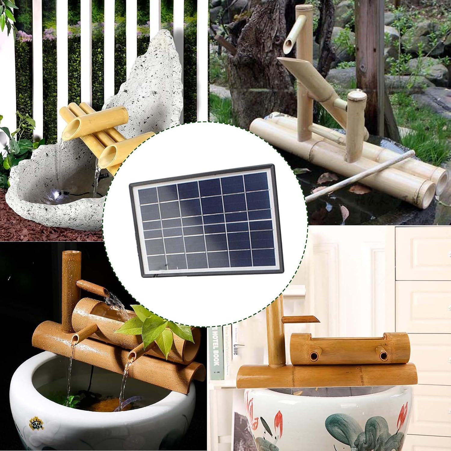 Bamboo Fountain Kit with Pump Solar Fountain for Outside, Zen Garden Water Fountain Bamboo Water Feature Swing Pump Water Landscape Japanese Garden Decoration,50cm,85cm