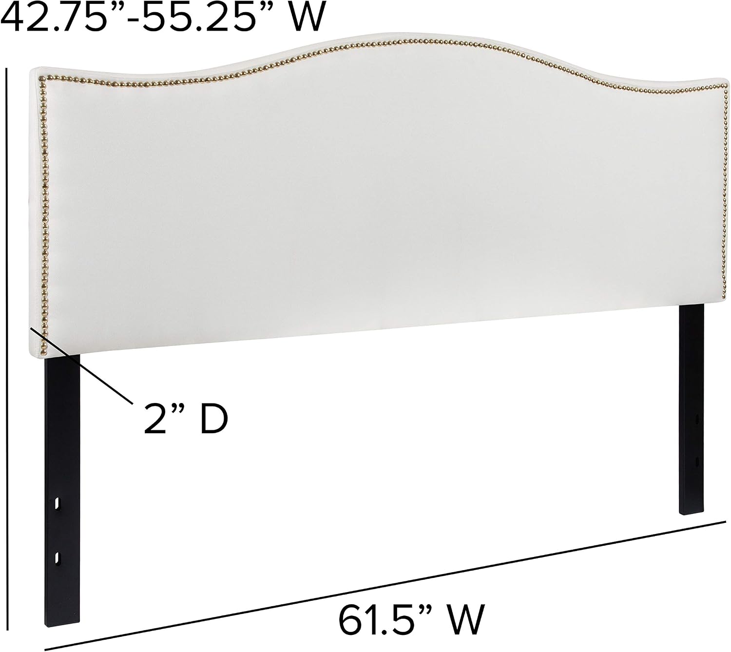 Flash Furniture Lexington Upholstered Queen Size Headboard with Accent Nail Trim in White Fabric