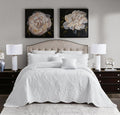 Oversized King Bedspread Cotton, Reversible Paisley Pattern Design, Lightweight Bedding Cover, 5 Piece Set, Pure White