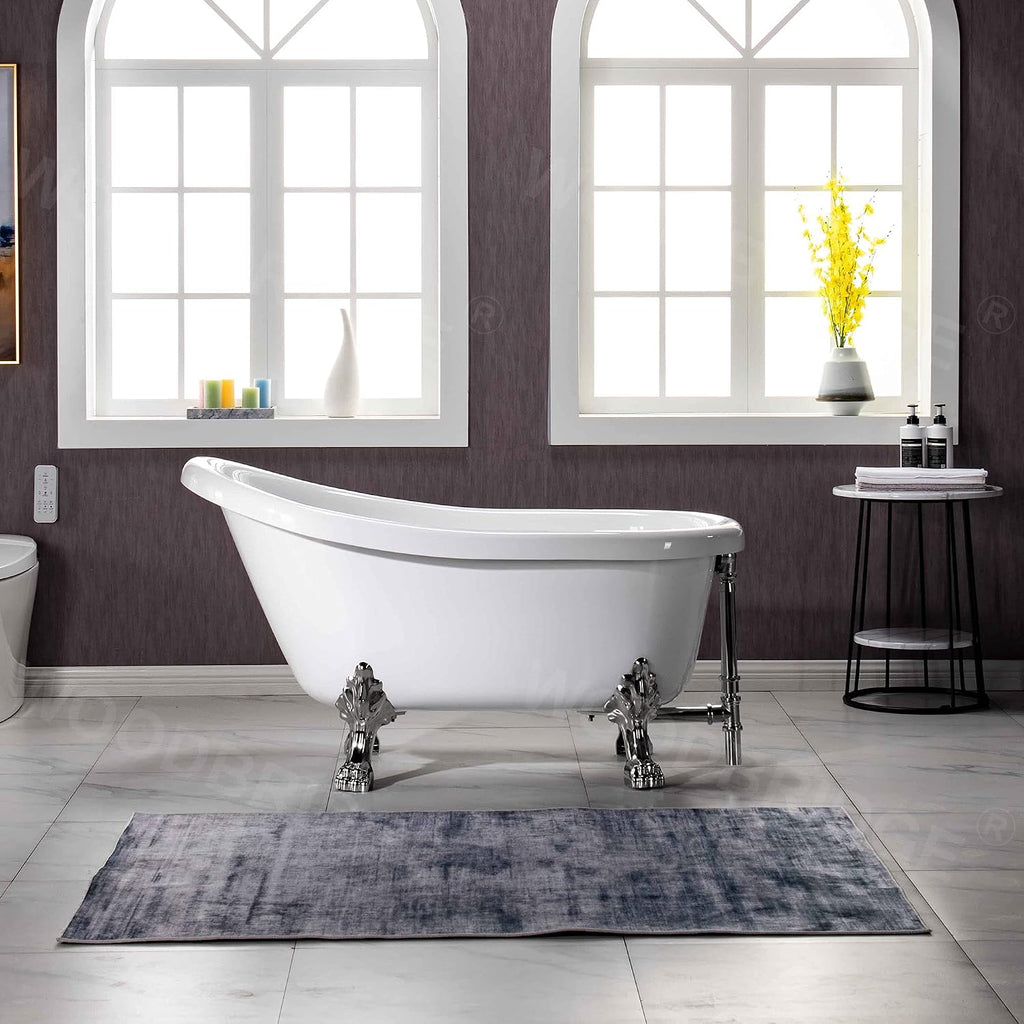WOODBRIDGE 54' Heavy Duty Acrylic Slipper Clawfoot Bath Tub with Brushed Nickel Feet & Brushed Nickel Drain &Overflow