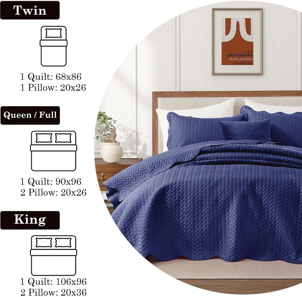 IR Imperial Rooms 8 Pack Quilt King Size Bedding (106' x 96') - Bulk Wholesale for Hotels, Guest Bedroom & Airbnbs - Lightweight Microfiber Reversible Embossed Quilts Bedspread (Navy)