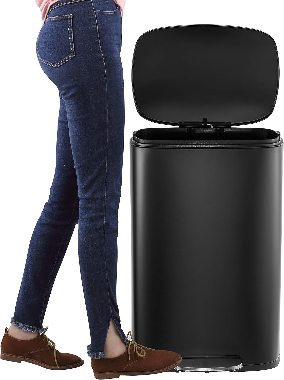 happimess HPM1006B Connor Rectangular 13-Gallon Trash Can with Soft-Close Lid and Free Mini Trash Can, Fingerprint Resistant, Modern, Minimalistic for Home, Kitchen, Office, Bathroom, Black