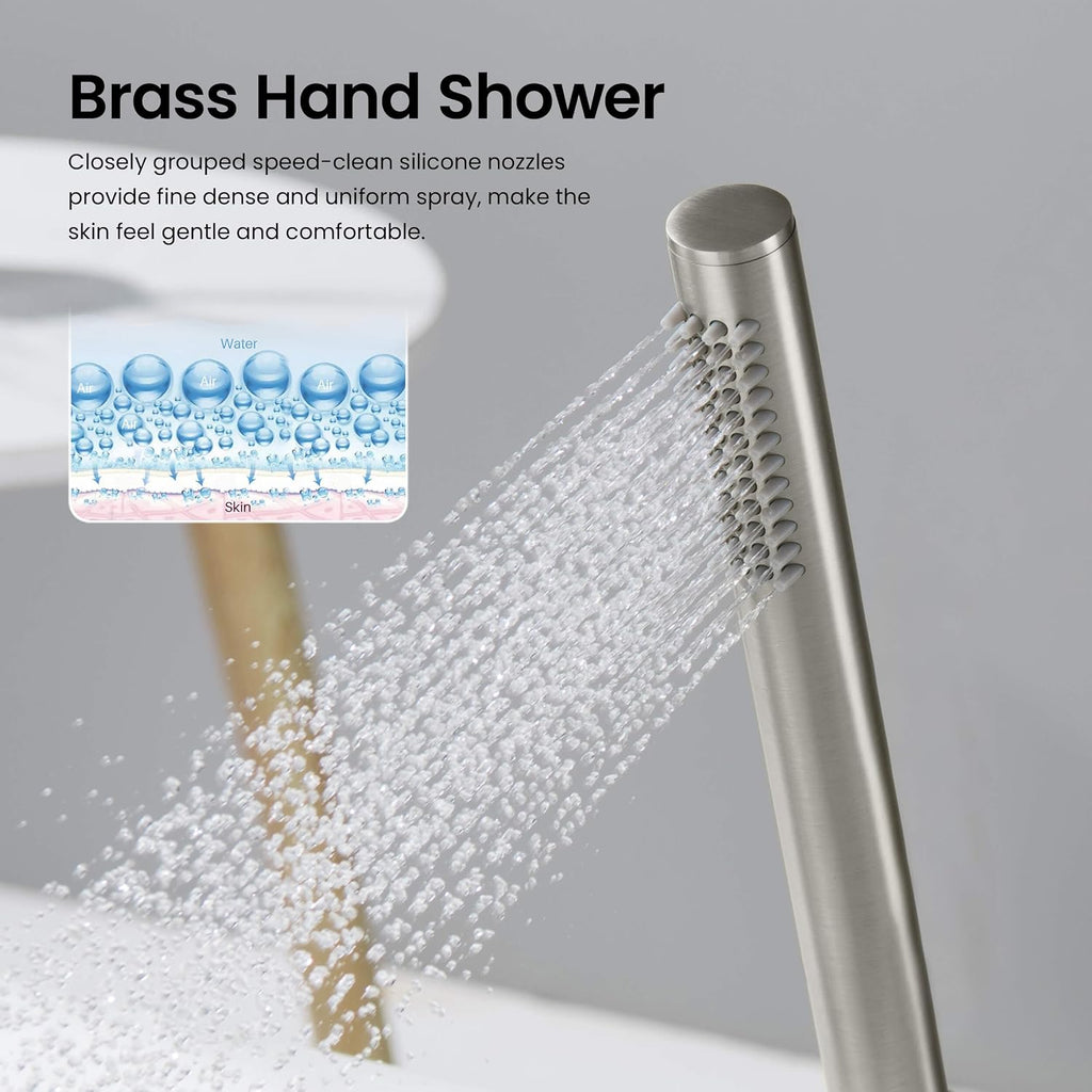 KIBI Circular Brushed Nickel Thermostatic Shower System – Rainfall & Handheld Shower Head Set | 2-Function Shower Faucet Set with Rough-In Valve | Solid Brass Build & Temperature Control (KSF410BN)