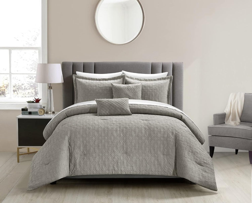 Chic Home Grey Bed in a Bag Comforter Set, Queen Size (5 Pieces), New York & Company Trinity - Polyester Bedding with Jacquard Interlaced Pattern - Comforter, Pillow Shams and Decorative Pillows