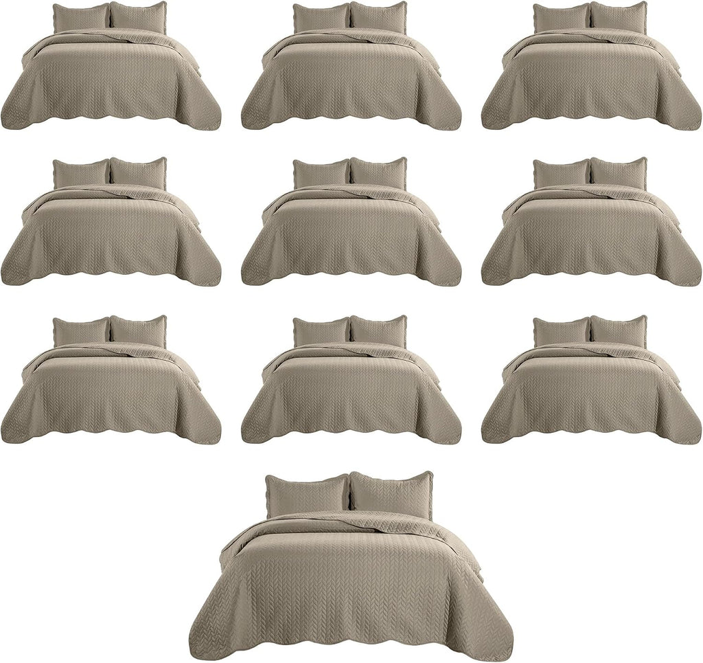 IR Imperial Rooms Queen Quilt Bedding Set (90' x 96') - Bulk Pack of 10 Wholesale for Hotels, Guest Bedroom & Airbnbs - Lightweight Microfiber Reversible Embossed Quilts Bedspreads (Beige)