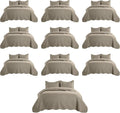 IR Imperial Rooms Queen Quilt Bedding Set (90' x 96') - Bulk Pack of 10 Wholesale for Hotels, Guest Bedroom & Airbnbs - Lightweight Microfiber Reversible Embossed Quilts Bedspreads (Beige)