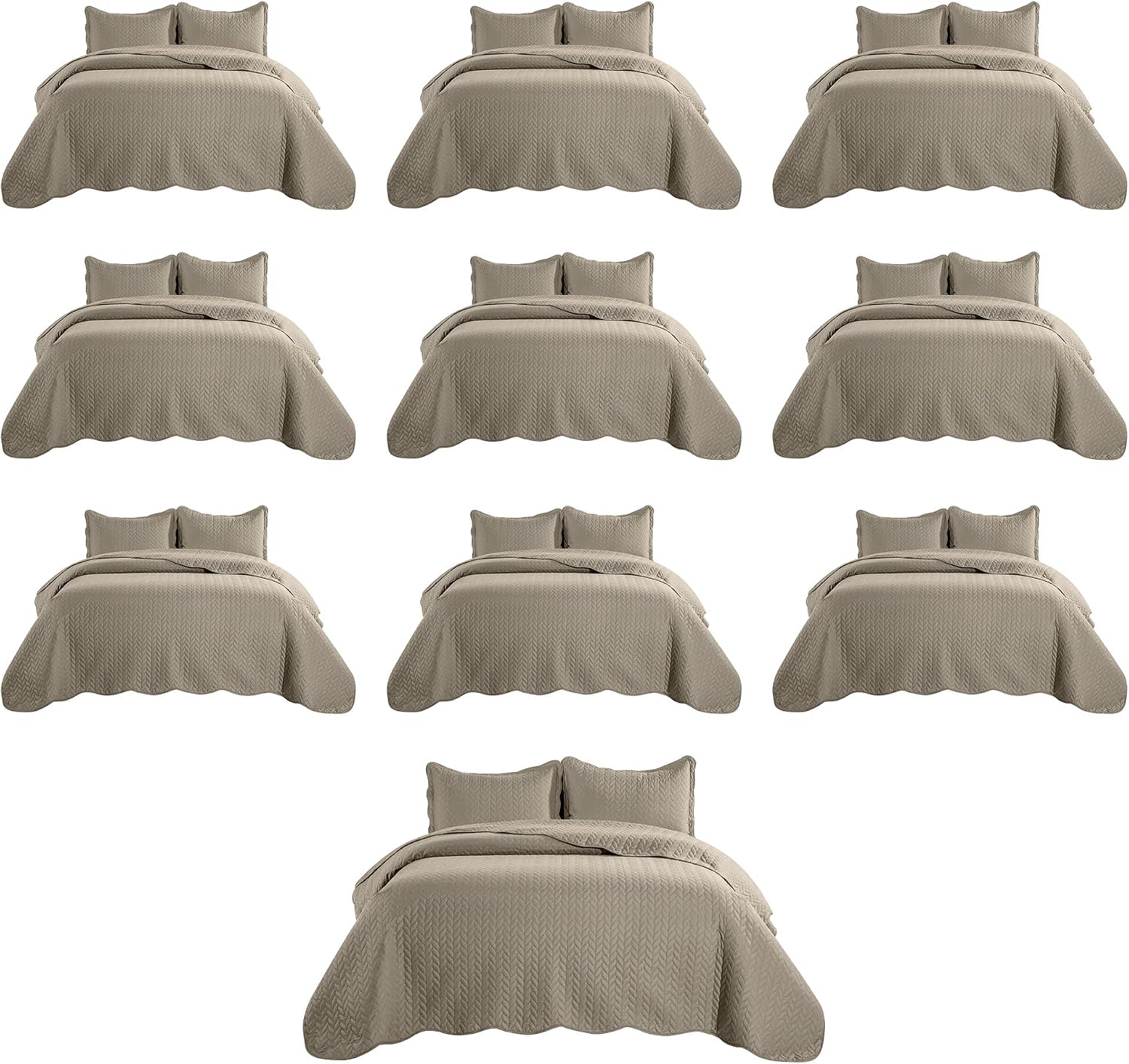 IR Imperial Rooms Queen Quilt Bedding Set (90' x 96') - Bulk Pack of 10 Wholesale for Hotels, Guest Bedroom & Airbnbs - Lightweight Microfiber Reversible Embossed Quilts Bedspreads (Beige)