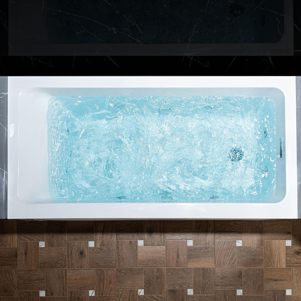 WOODBRIDGE 60' x 30' Alcove Acrylic Rectangular Whirlpool Heated Jetted Tub in White with right Drain, Polished Chrome Finish, BS666-R-CH01