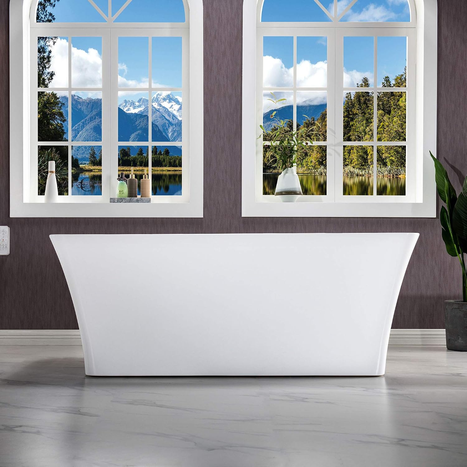 WOODBRIDGE 59' Freestanding White Acylic Soaking Bathtub with Brushed Gold Drain and Overflow,BTS1509-BG-Drain&O