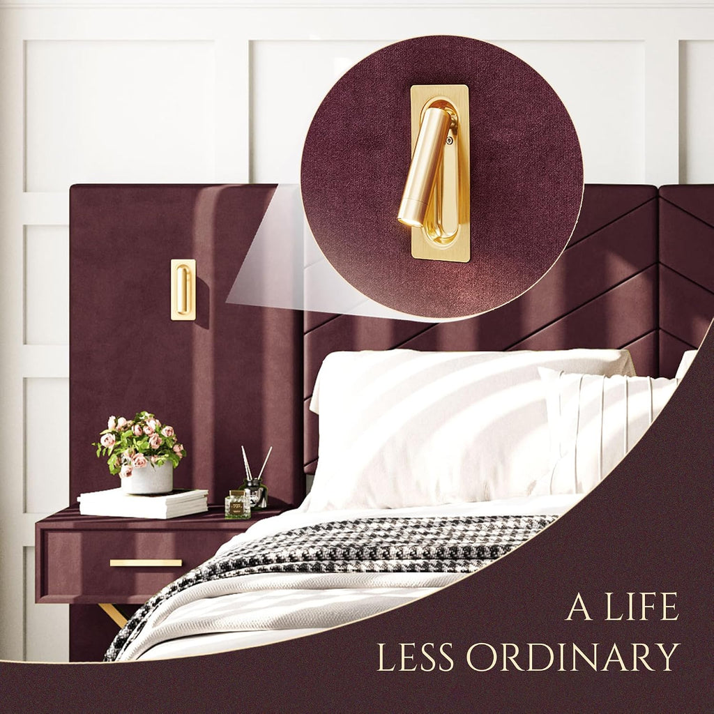 Luxurious Queen Platform Bed Frame, Velvet Upholstered Headboard with 2 Built-in Wall Sconces & Nightstands, Sturdy Metal & Solid Wood Frame, Squeak-Free, No Box Spring Needed, Burgundy Red